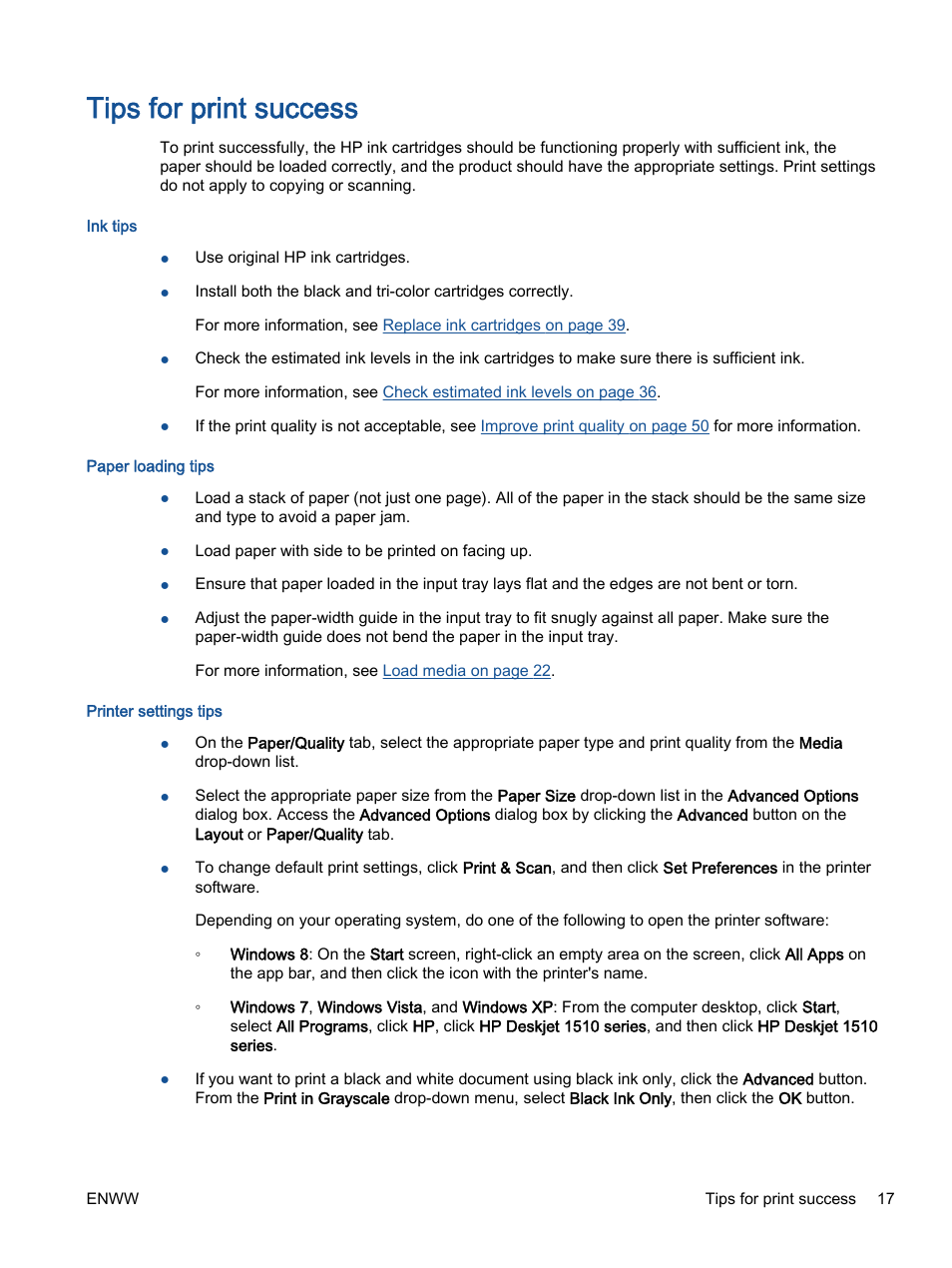 Tips for print success | HP Deskjet 1513 All-in-One Printer User Manual | Page 21 / 90