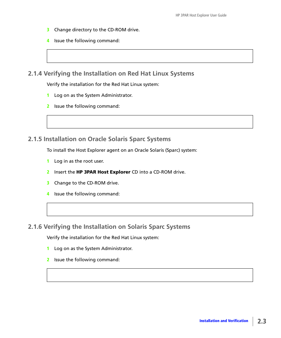 5 installation on oracle solaris sparc systems, Installation on oracle solaris sparc systems | HP 3PAR Host Explorer Software User Manual | Page 13 / 24