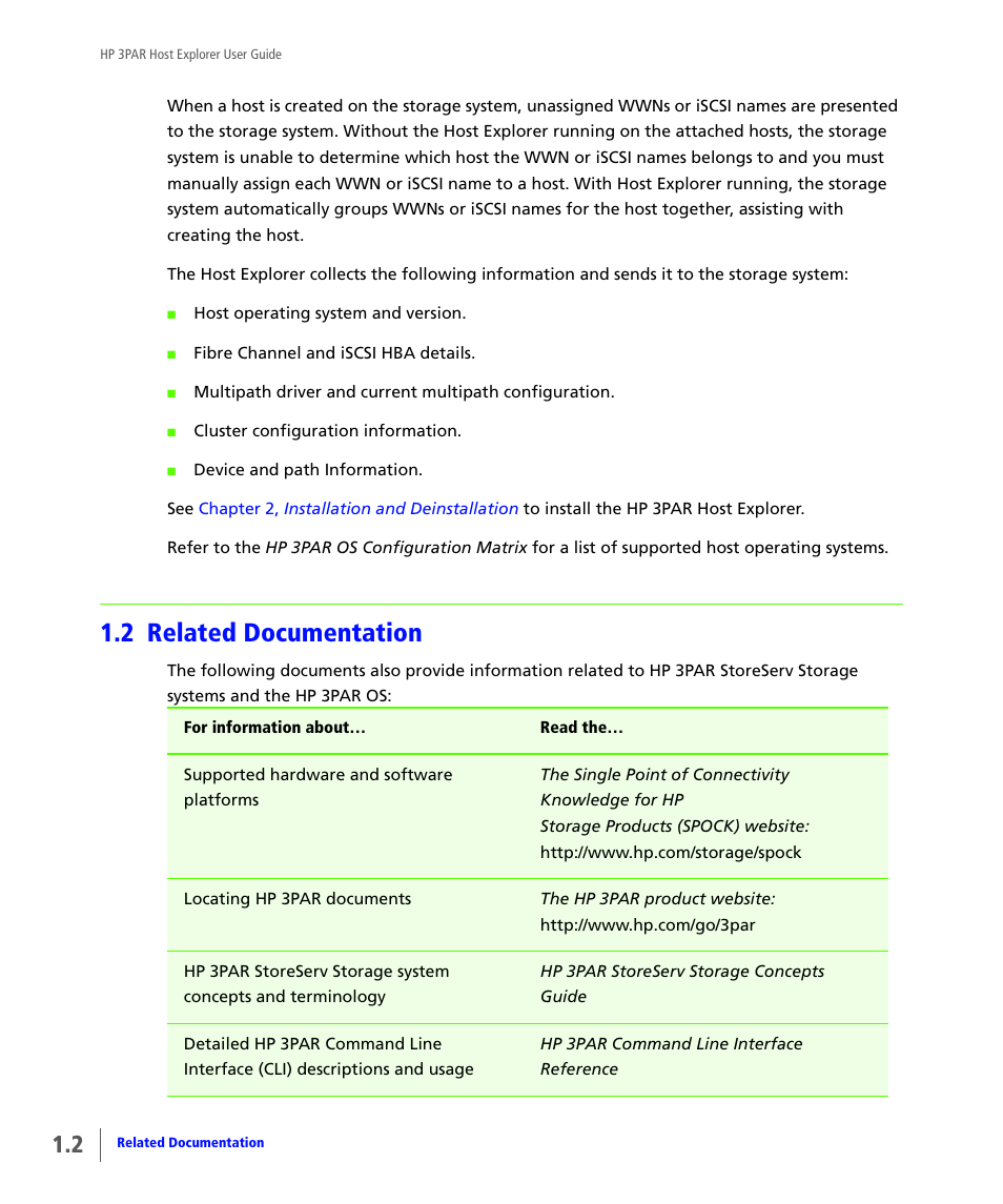 2 related documentation, Related documentation | HP 3PAR Host Explorer Software User Manual | Page 8 / 24