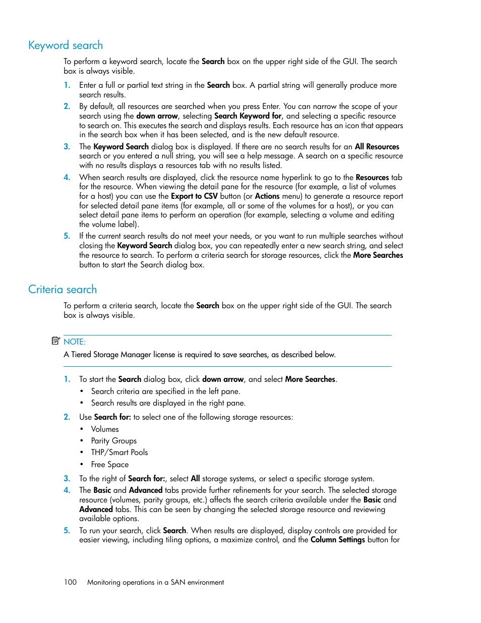 Keyword search, Criteria search, 100 criteria search | HP XP P9000 Command View Advanced Edition Software User Manual | Page 100 / 170