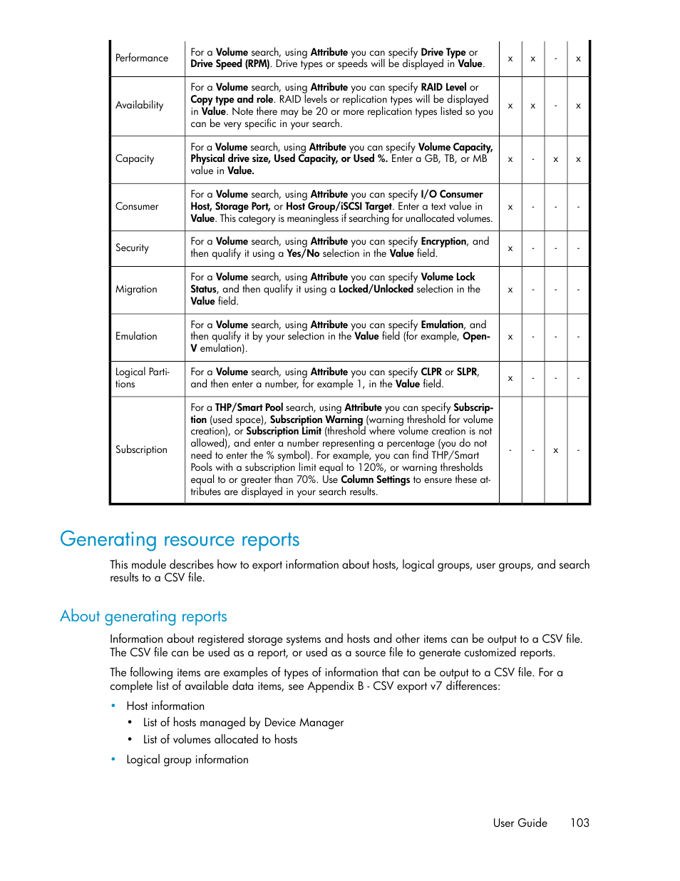 Generating resource reports, About generating reports | HP XP P9000 Command View Advanced Edition Software User Manual | Page 103 / 170