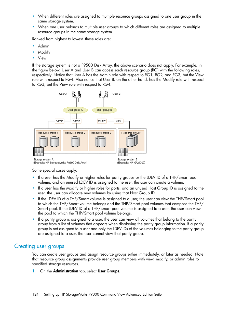 Creating user groups | HP XP P9000 Command View Advanced Edition Software User Manual | Page 124 / 170