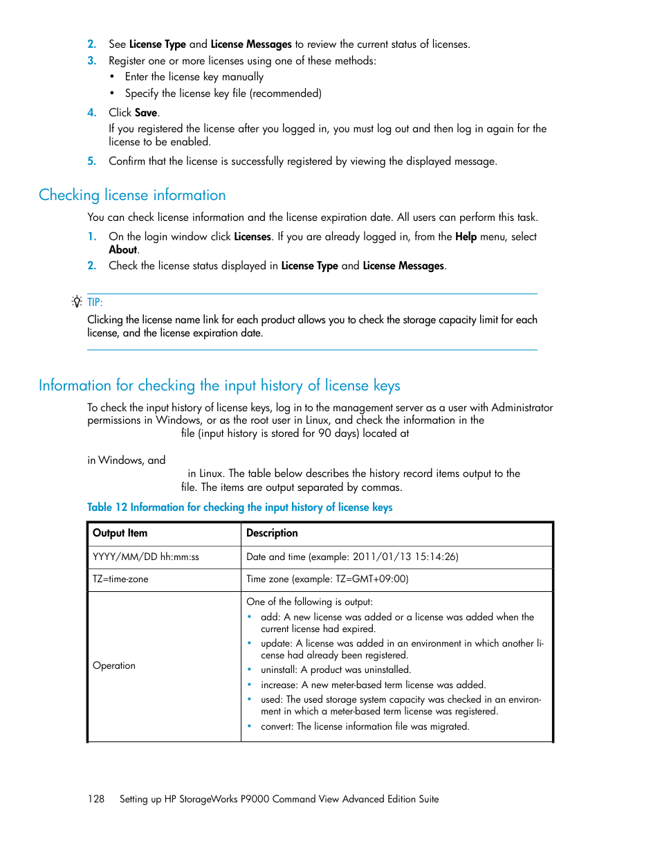 Checking license information | HP XP P9000 Command View Advanced Edition Software User Manual | Page 128 / 170