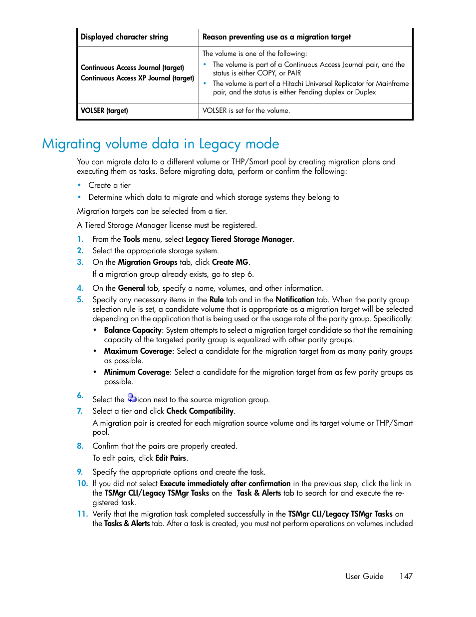 Migrating volume data in legacy mode | HP XP P9000 Command View Advanced Edition Software User Manual | Page 147 / 170