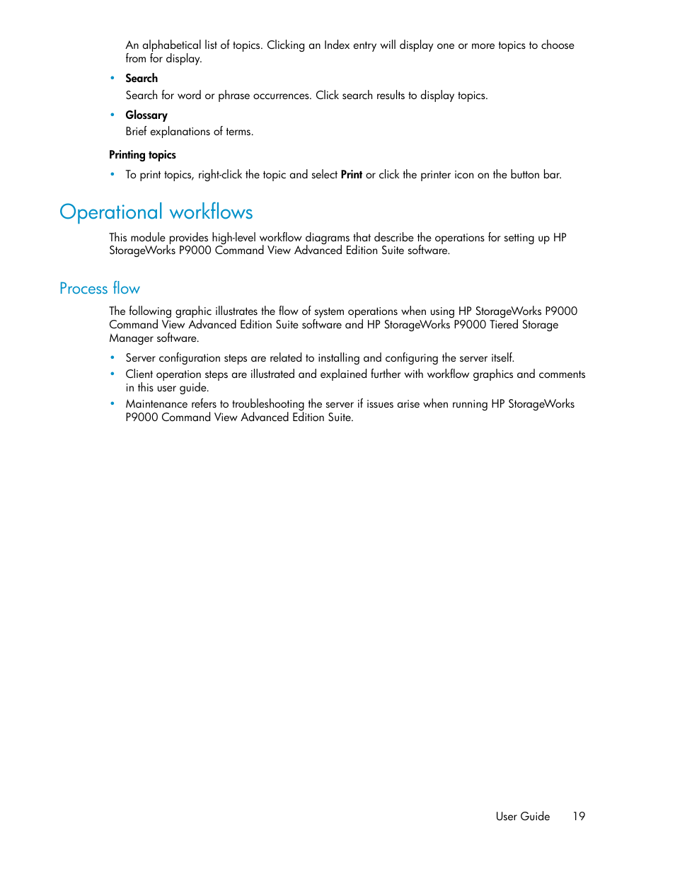 Operational workflows, Process flow | HP XP P9000 Command View Advanced Edition Software User Manual | Page 19 / 170