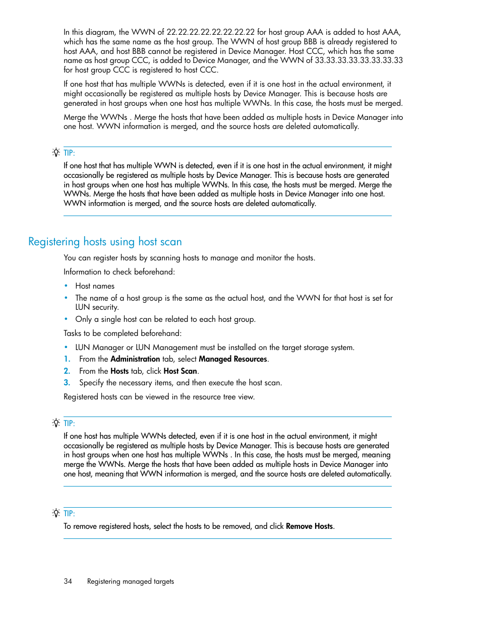 Registering hosts using host scan | HP XP P9000 Command View Advanced Edition Software User Manual | Page 34 / 170