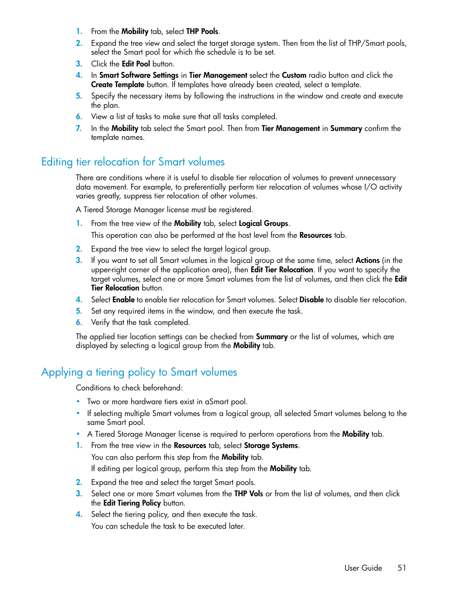 Editing tier relocation for smart volumes, Applying a tiering policy to smart volumes, 51 applying a tiering policy to smart volumes | HP XP P9000 Command View Advanced Edition Software User Manual | Page 51 / 170