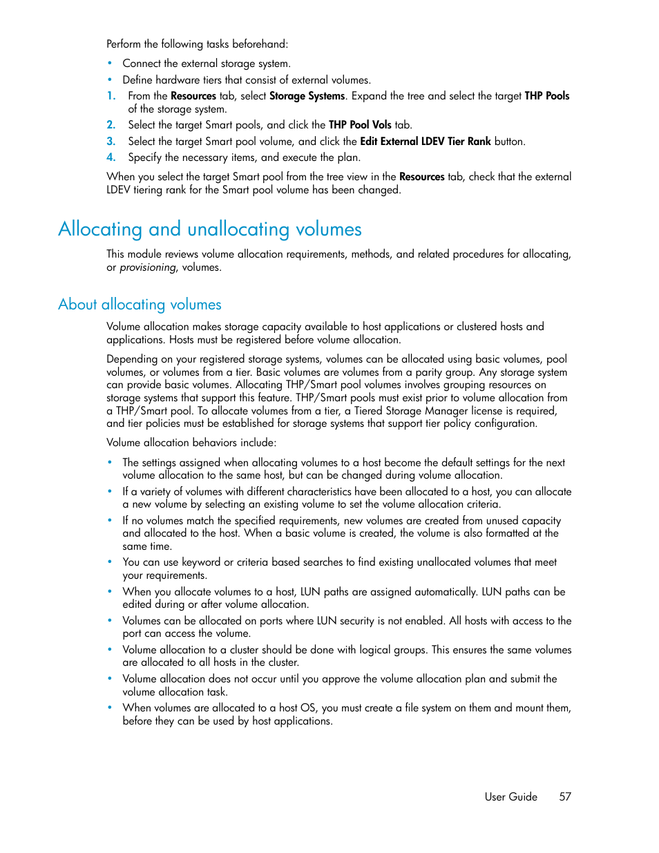 Allocating and unallocating volumes, About allocating volumes | HP XP P9000 Command View Advanced Edition Software User Manual | Page 57 / 170