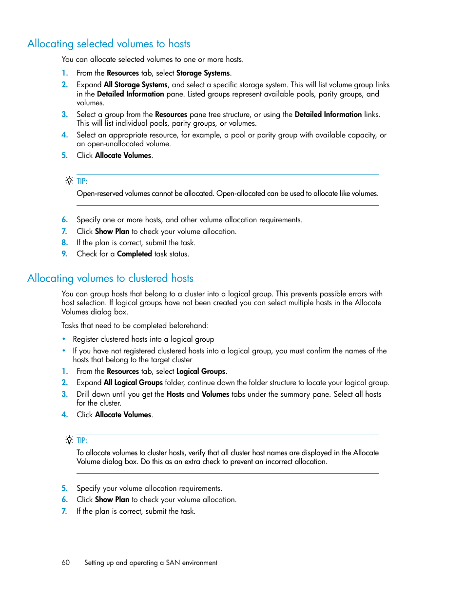 Allocating selected volumes to hosts, Allocating volumes to clustered hosts, 60 allocating volumes to clustered hosts | HP XP P9000 Command View Advanced Edition Software User Manual | Page 60 / 170