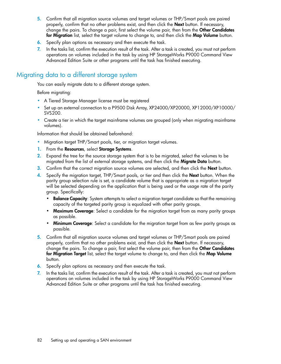 Migrating data to a different storage system | HP XP P9000 Command View Advanced Edition Software User Manual | Page 82 / 170