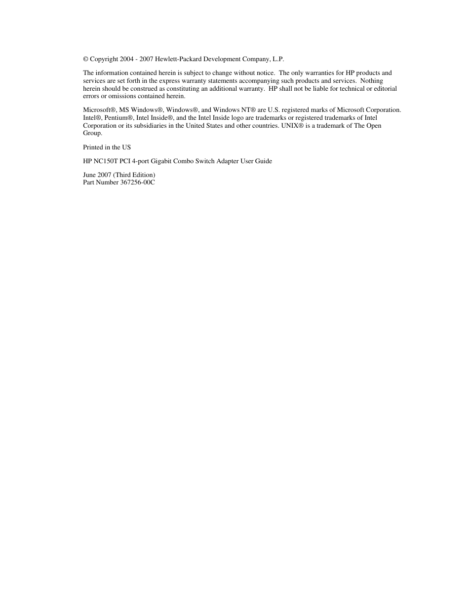 Notice | HP NC150T PCI 4-port Gigabit Combo Switch Adapter User Manual | Page 2 / 17
