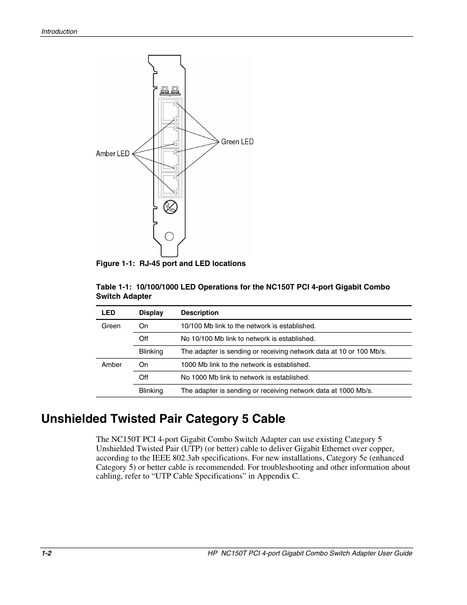 Unshielded twisted pair category 5 cable, Unshielded twisted pair category 5 cable -2 | HP NC150T PCI 4-port Gigabit Combo Switch Adapter User Manual | Page 8 / 17