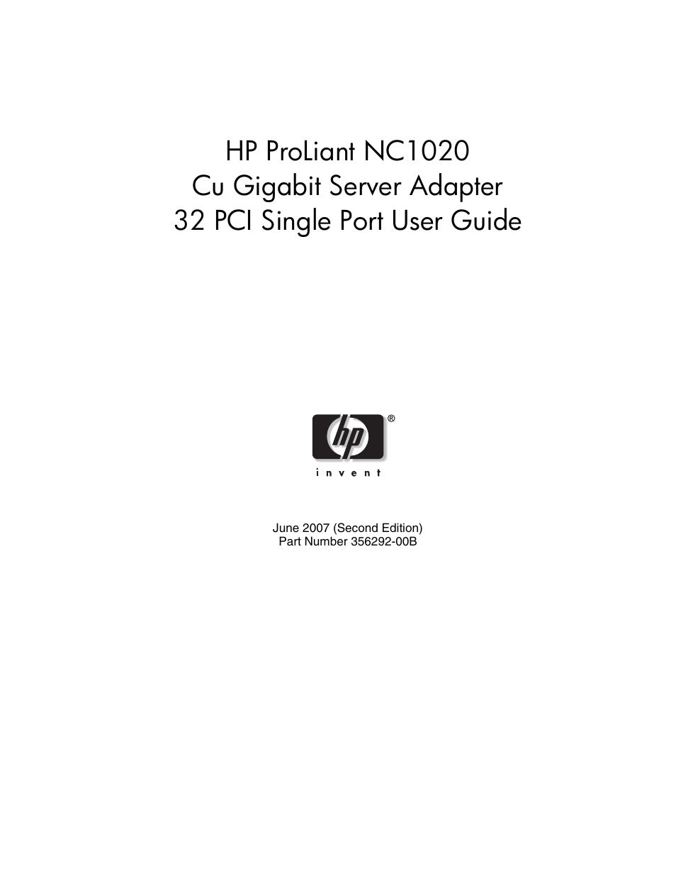 HP NC1020 Gigabit Server Adapter User Manual | 20 pages
