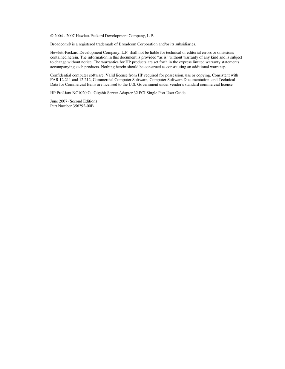 Notice | HP NC1020 Gigabit Server Adapter User Manual | Page 2 / 20