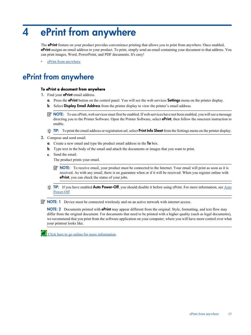 Eprint from anywhere, 4 eprint from anywhere, 4eprint from anywhere | HP Deskjet 3050A User Manual | Page 17 / 58