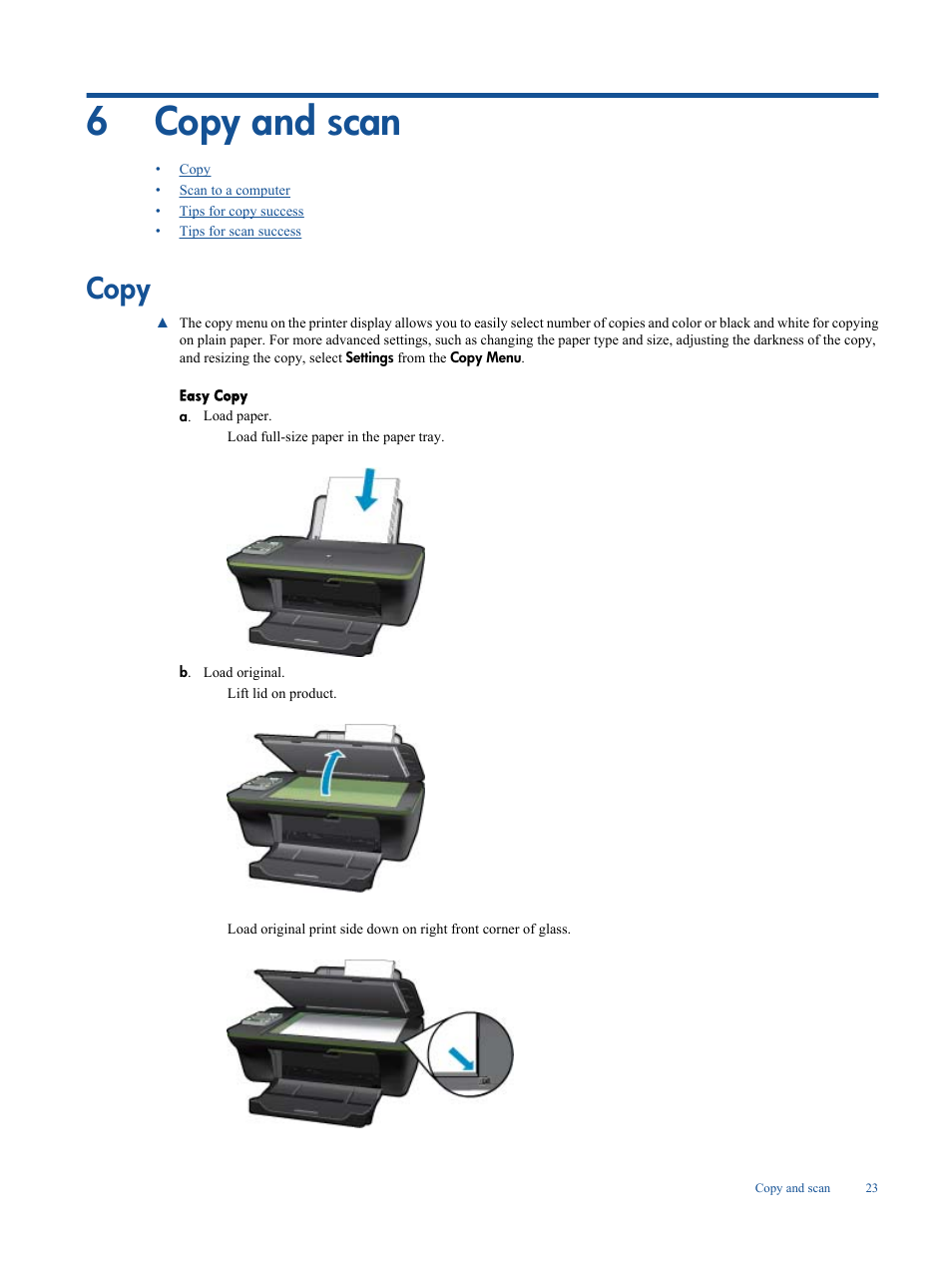 Copy and scan, Copy, 6 copy and scan | 6copy and scan | HP Deskjet 3050A User Manual | Page 25 / 58