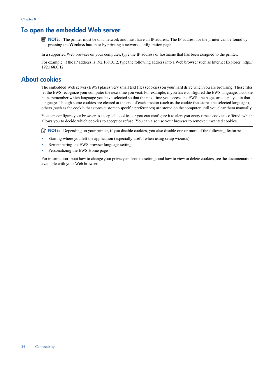 To open the embedded web server, About cookies | HP Deskjet 3050A User Manual | Page 36 / 58