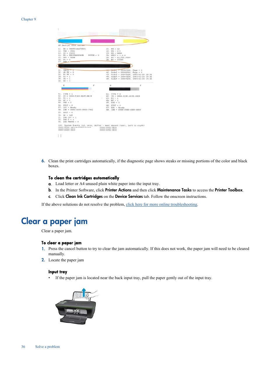 Clear a paper jam | HP Deskjet 3050A User Manual | Page 38 / 58