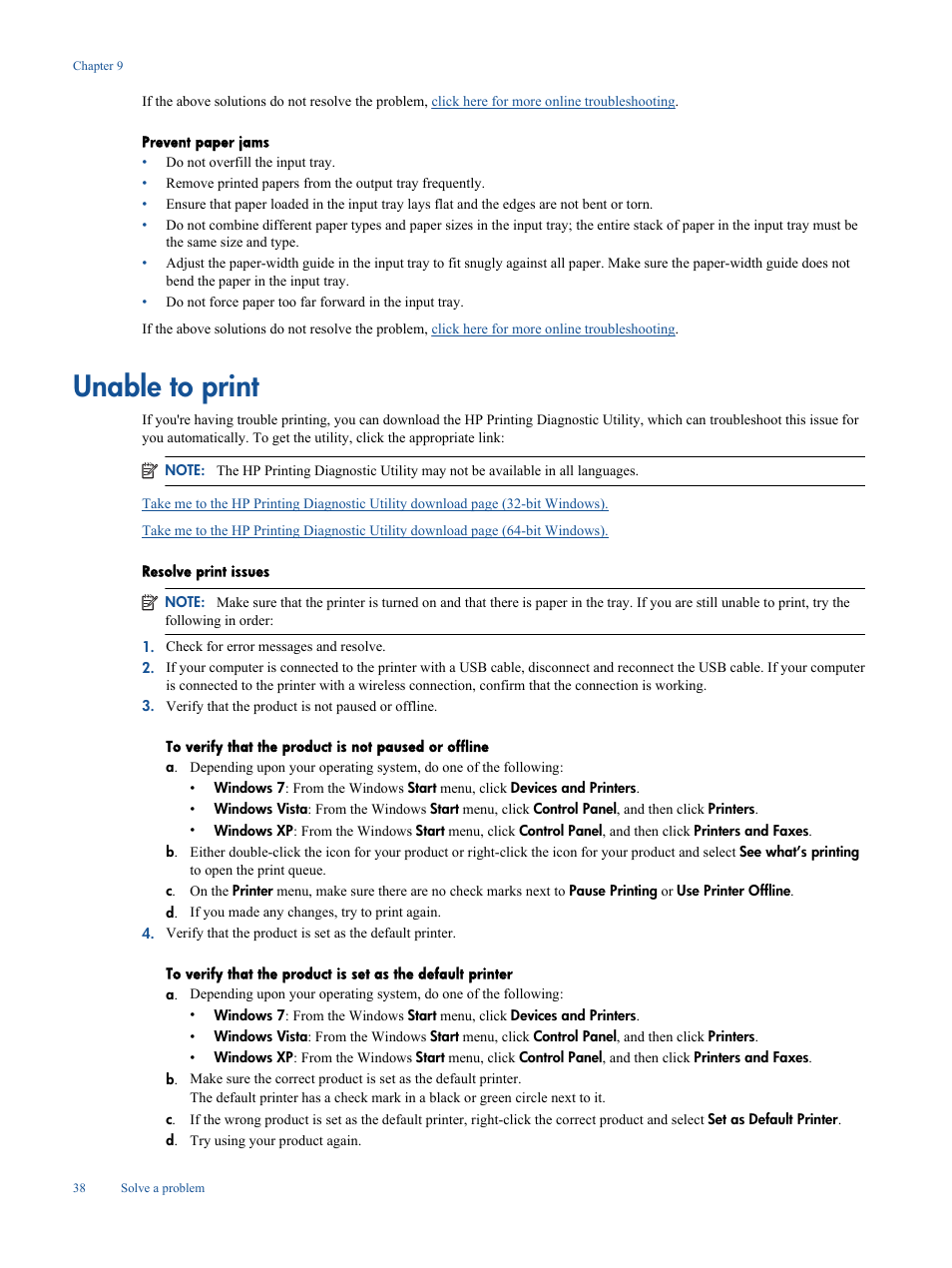 Unable to print | HP Deskjet 3050A User Manual | Page 40 / 58