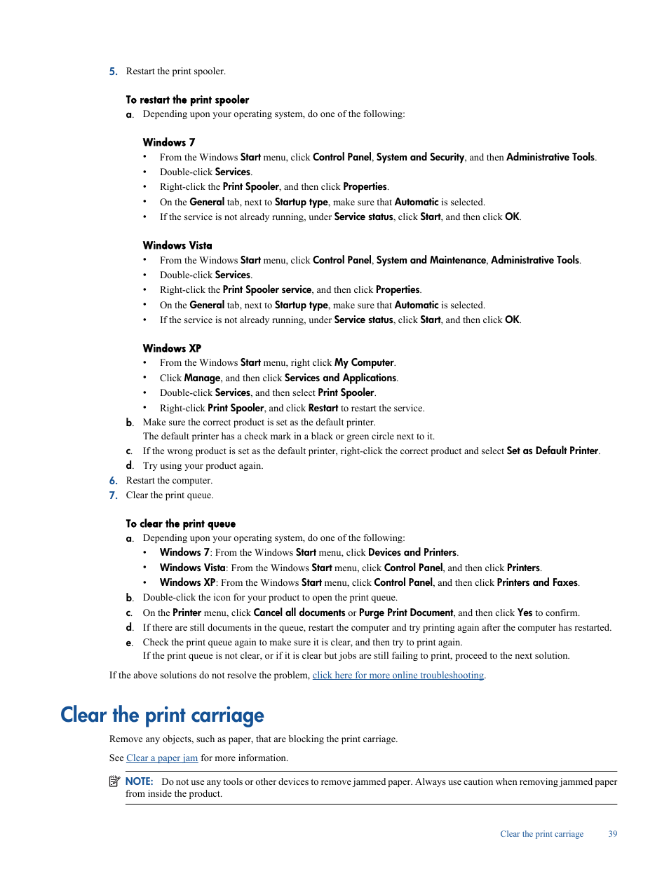 Clear the print carriage | HP Deskjet 3050A User Manual | Page 41 / 58