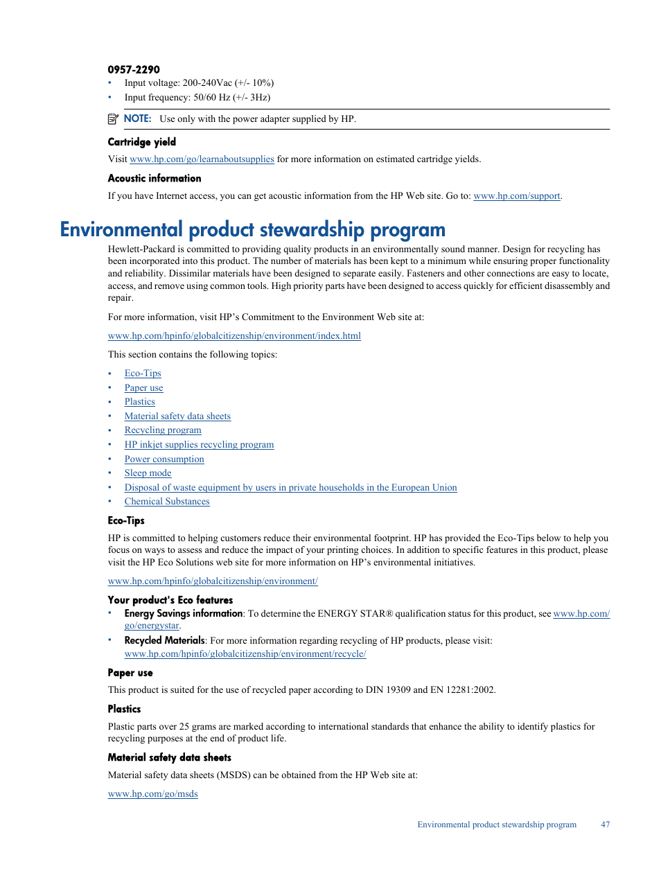 Environmental product stewardship program | HP Deskjet 3050A User Manual | Page 49 / 58