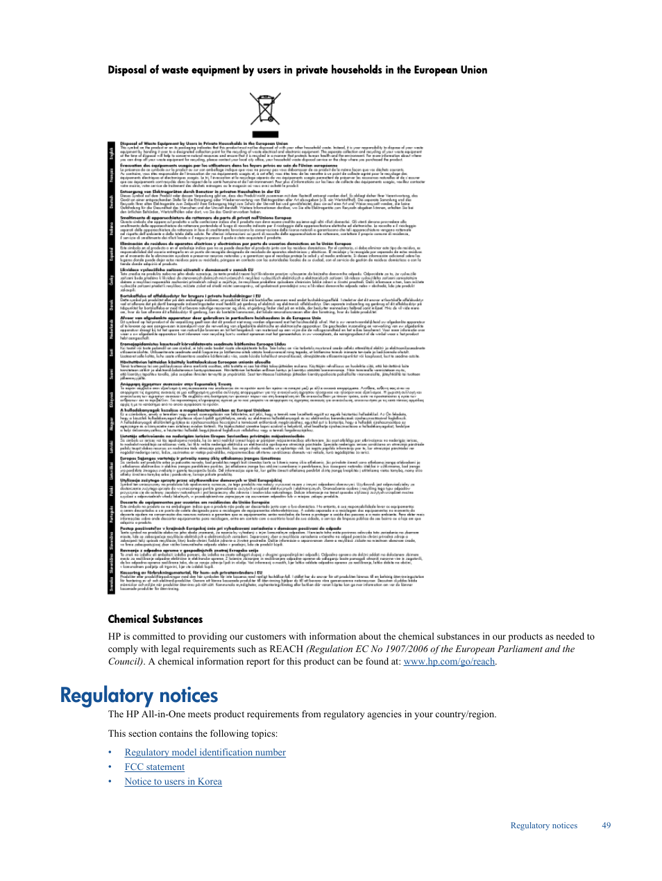 Regulatory notices, Chemical substances | HP Deskjet 3050A User Manual | Page 51 / 58