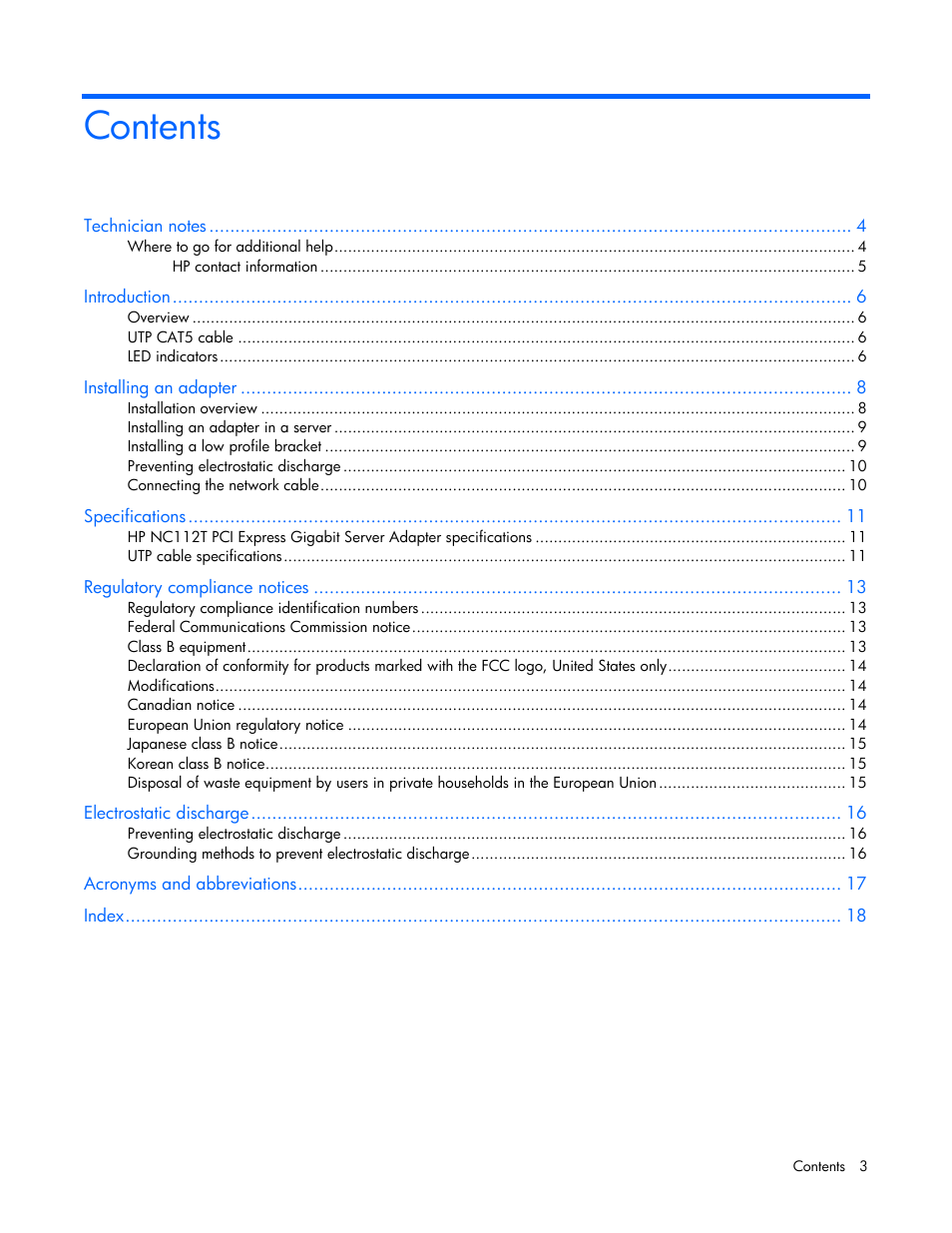 HP NC112T PCI Express Gigabit Server Adapter User Manual | Page 3 / 18