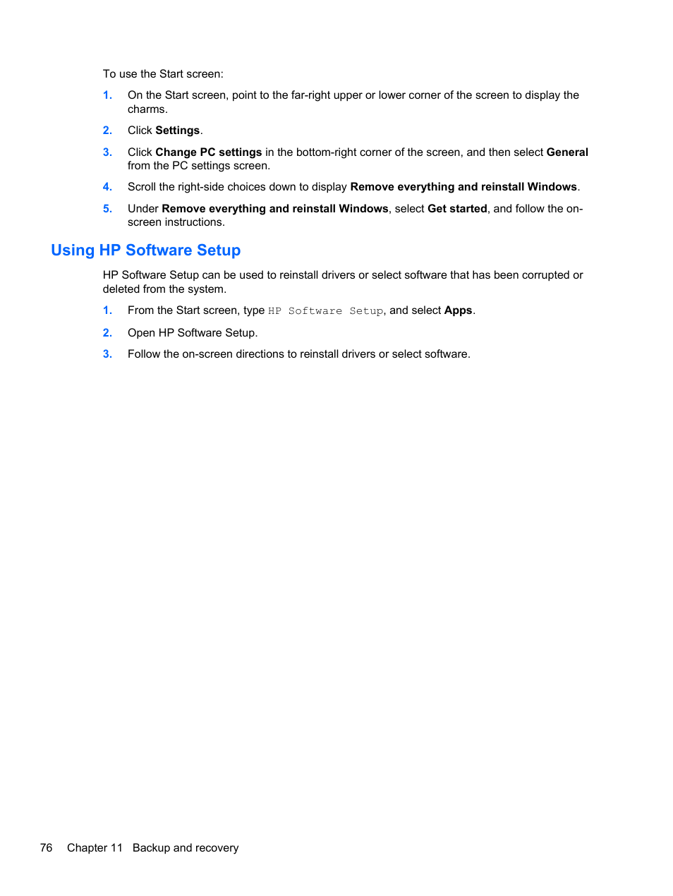 Using hp software setup | HP ProBook 655 G1 Notebook PC User Manual | Page 86 / 106