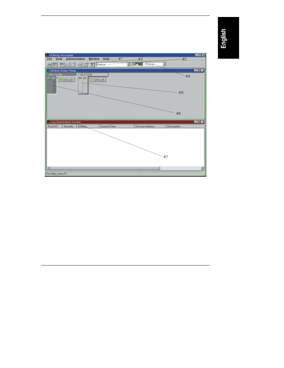 Opening screen components, Components of the fcarray assistant window | HP Netserver L Server series User Manual | Page 23 / 174