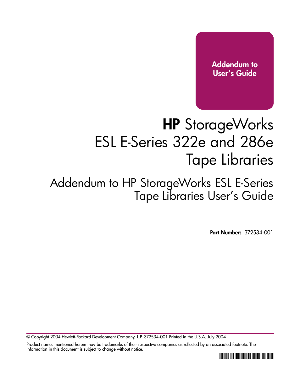 HP ESL E-series Tape Libraries User Manual | 2 pages