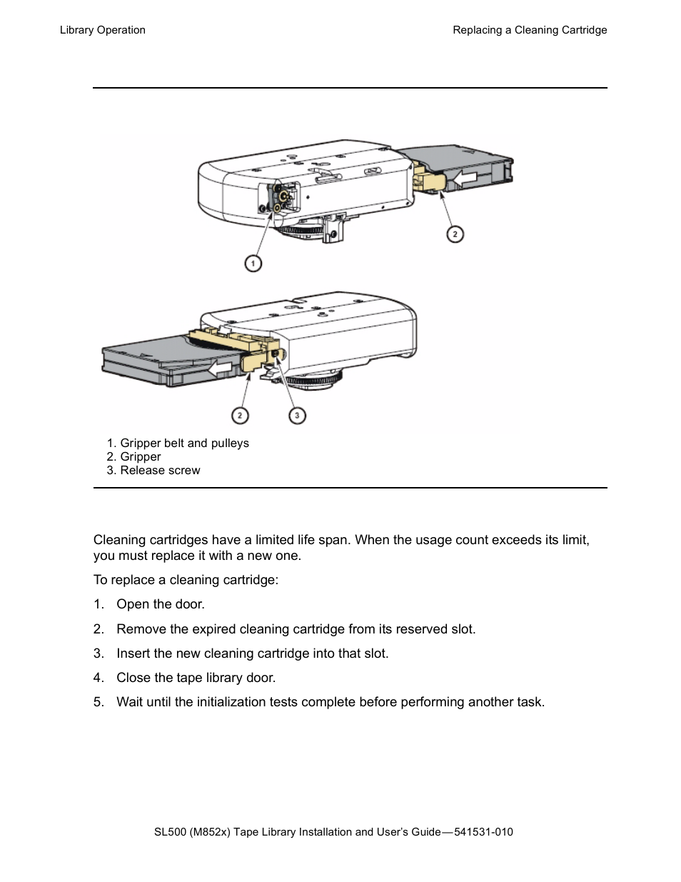Replacing a cleaning cartridge, Figure 3-8, Manual release screw | HP Integrity NonStop H-Series User Manual | Page 41 / 76
