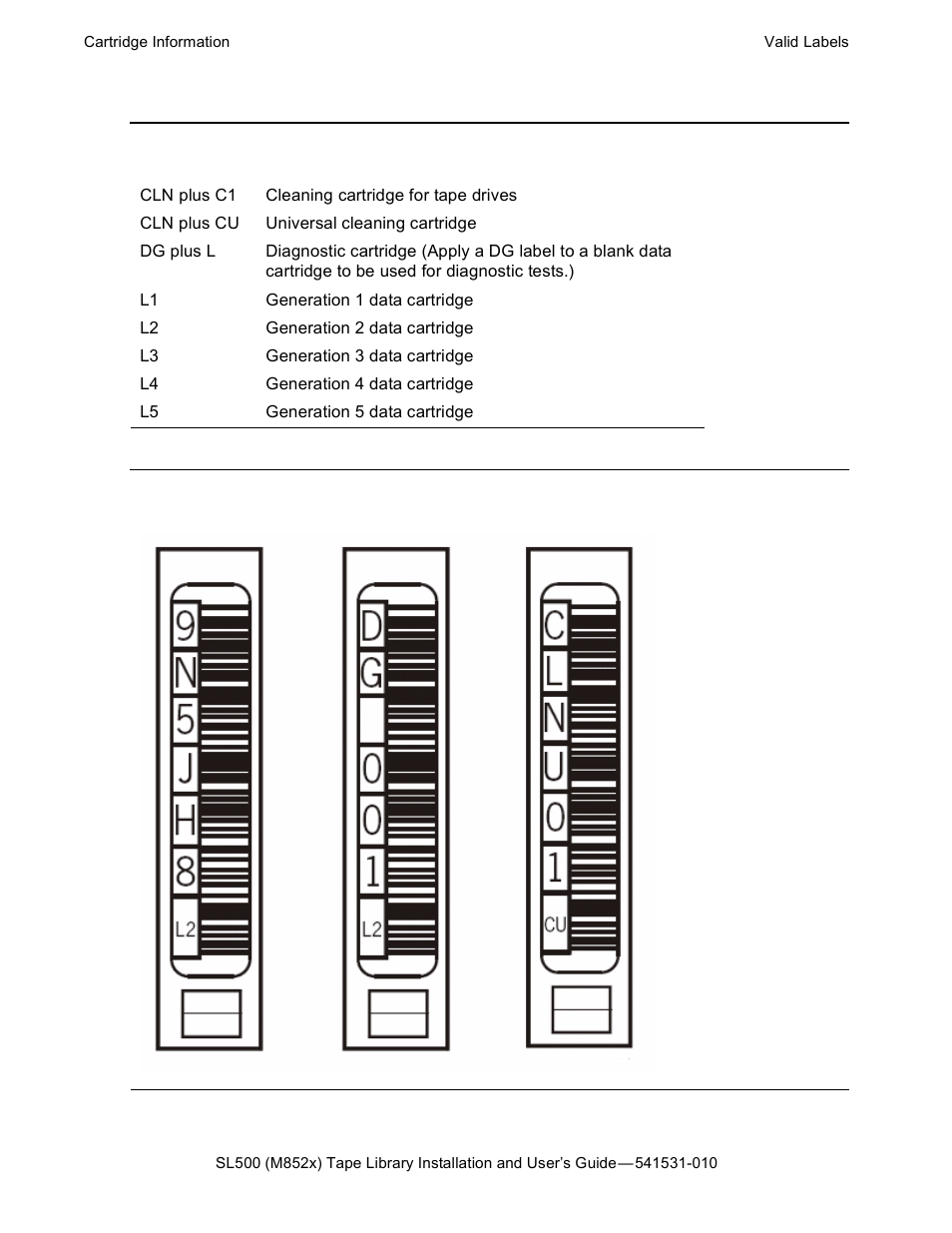 Figure 4-2, Lto cartridge labels, Table 4-1 | Lto cartridge codes | HP Integrity NonStop H-Series User Manual | Page 46 / 76