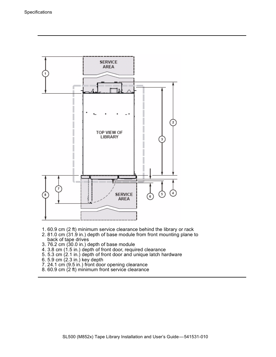 Figure a-2, Tape library and rack dimensions | HP Integrity NonStop H-Series User Manual | Page 58 / 76