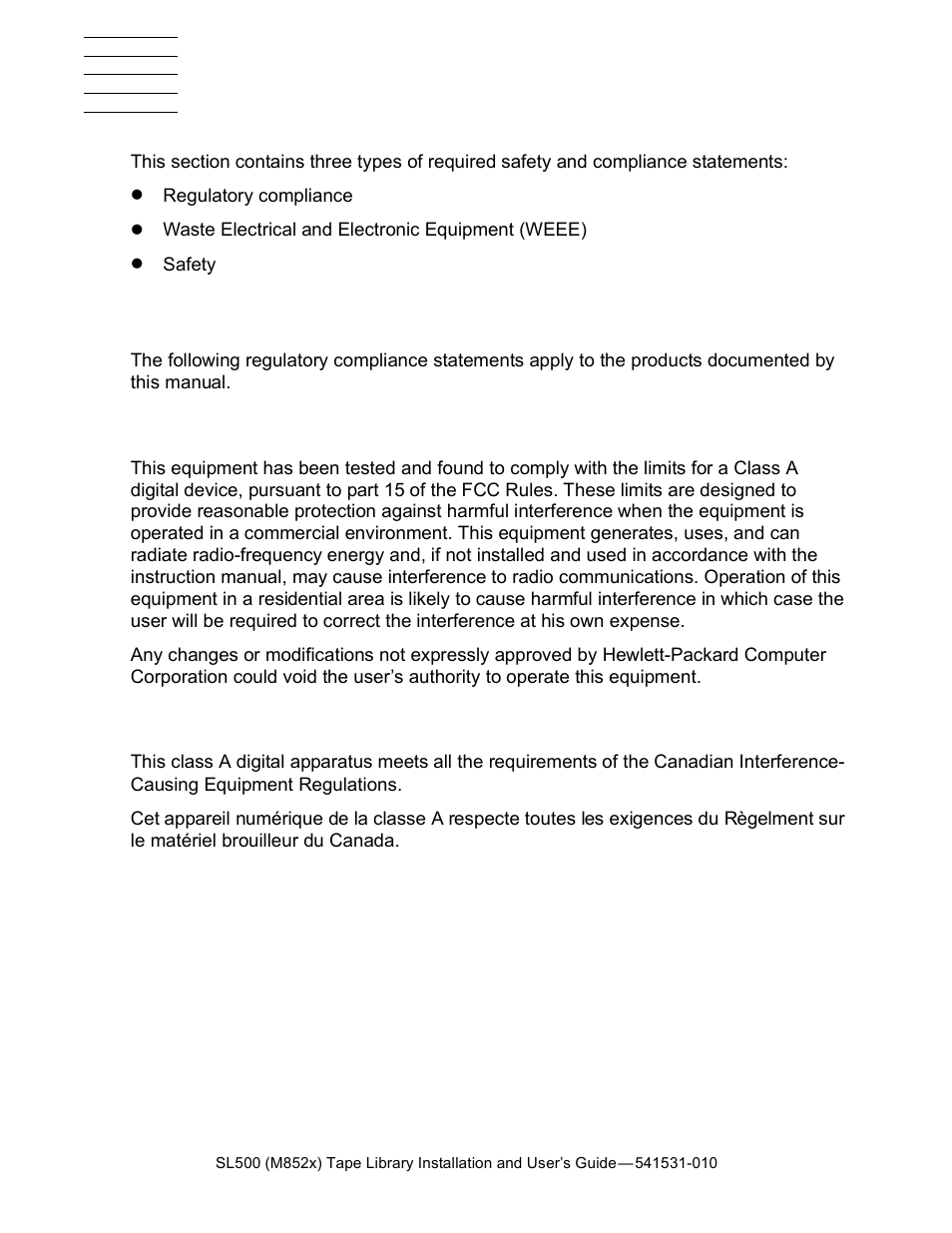 Safety and compliance, Regulatory compliance statements | HP Integrity NonStop H-Series User Manual | Page 69 / 76