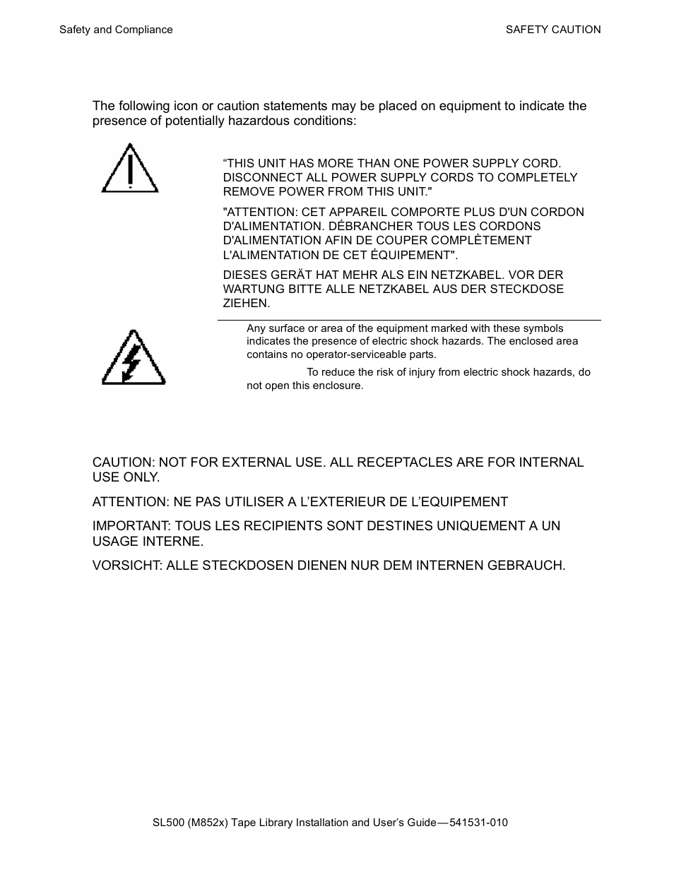 Safety caution, Not for external use | HP Integrity NonStop H-Series User Manual | Page 72 / 76