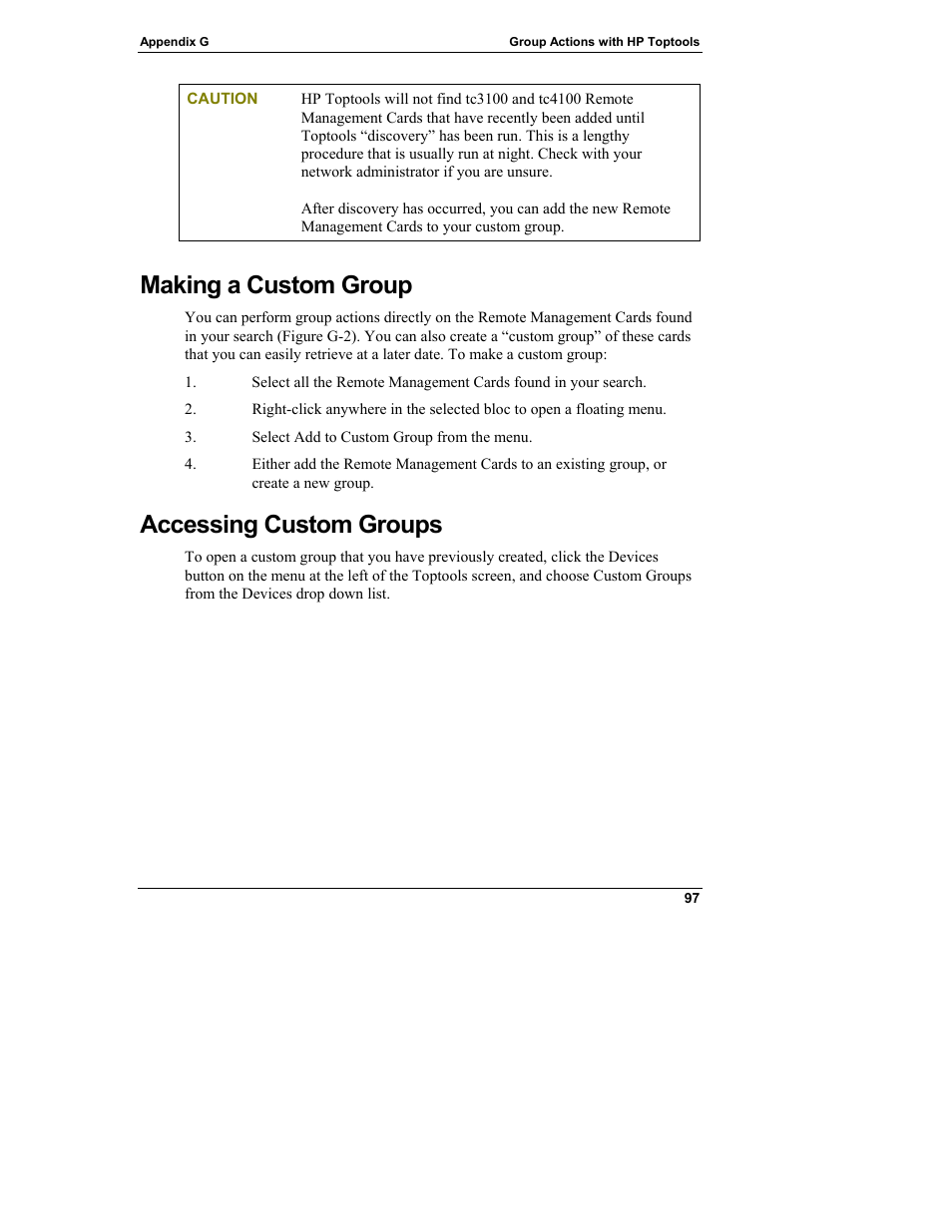 Making a custom group, Accessing custom groups | HP Server tc3100 series User Manual | Page 103 / 121