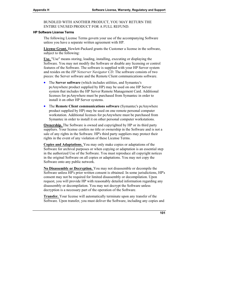 Hp software license terms | HP Server tc3100 series User Manual | Page 107 / 121