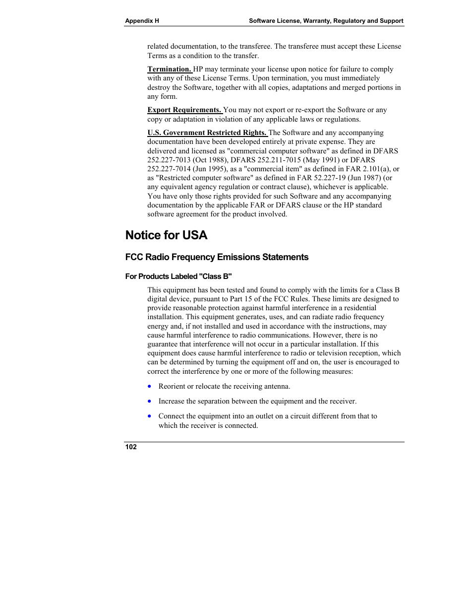 Notice for usa, Fcc radio frequency emissions statements, For products labeled "class b | HP Server tc3100 series User Manual | Page 108 / 121