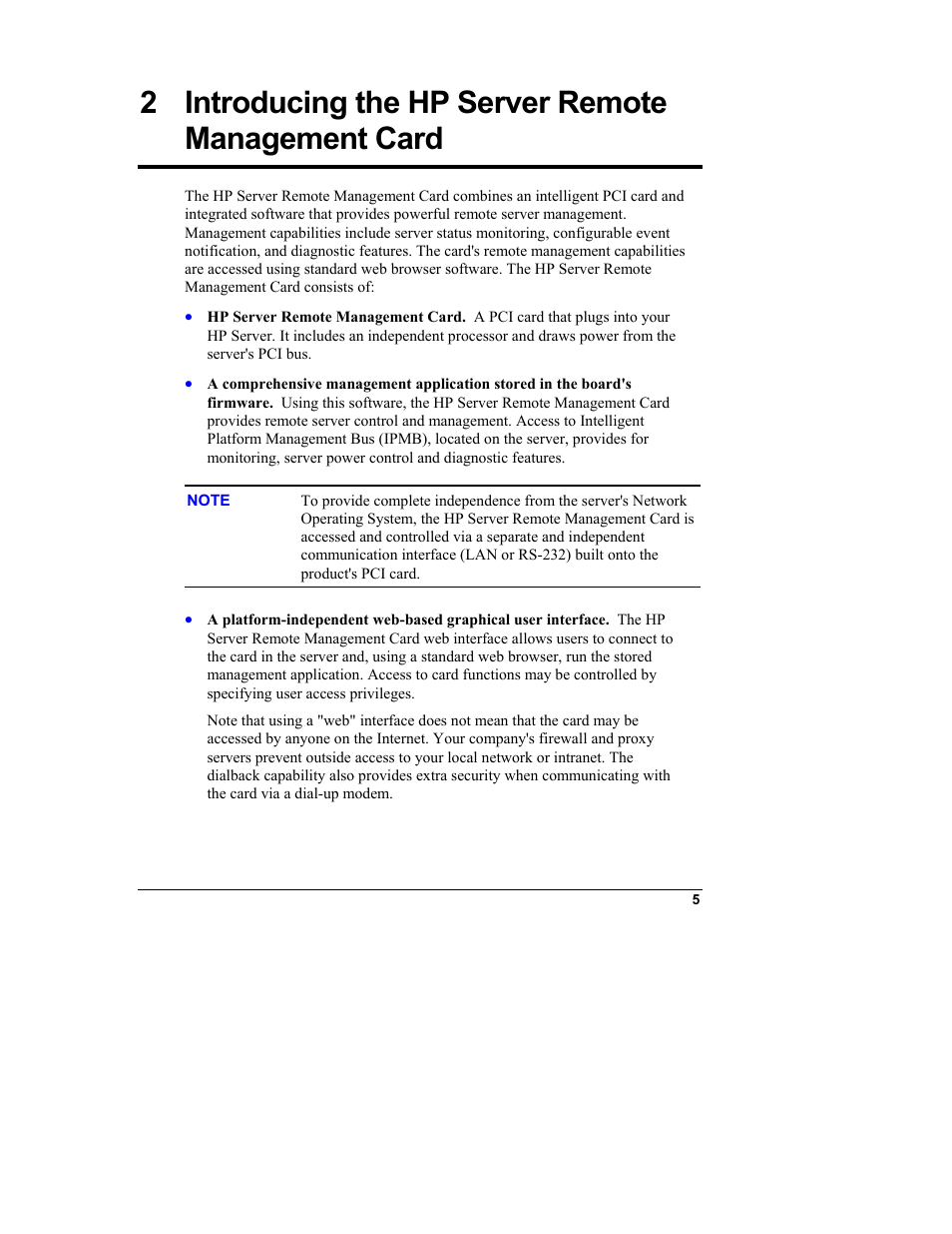 2introducing the hp server remote management card, Introducing the hp server remote management card, 2 introducing the hp server remote management card | HP Server tc3100 series User Manual | Page 11 / 121