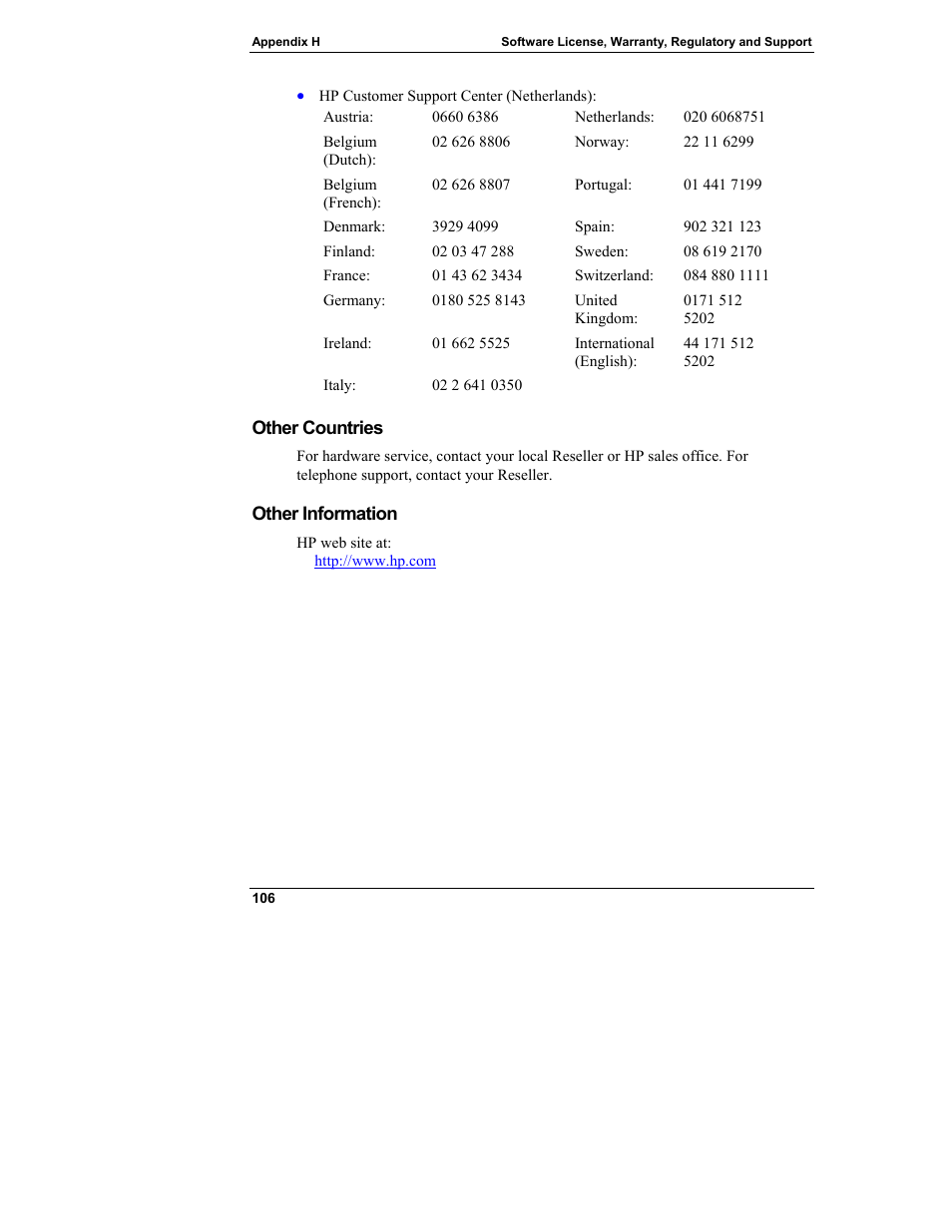 Other countries, Other information | HP Server tc3100 series User Manual | Page 112 / 121