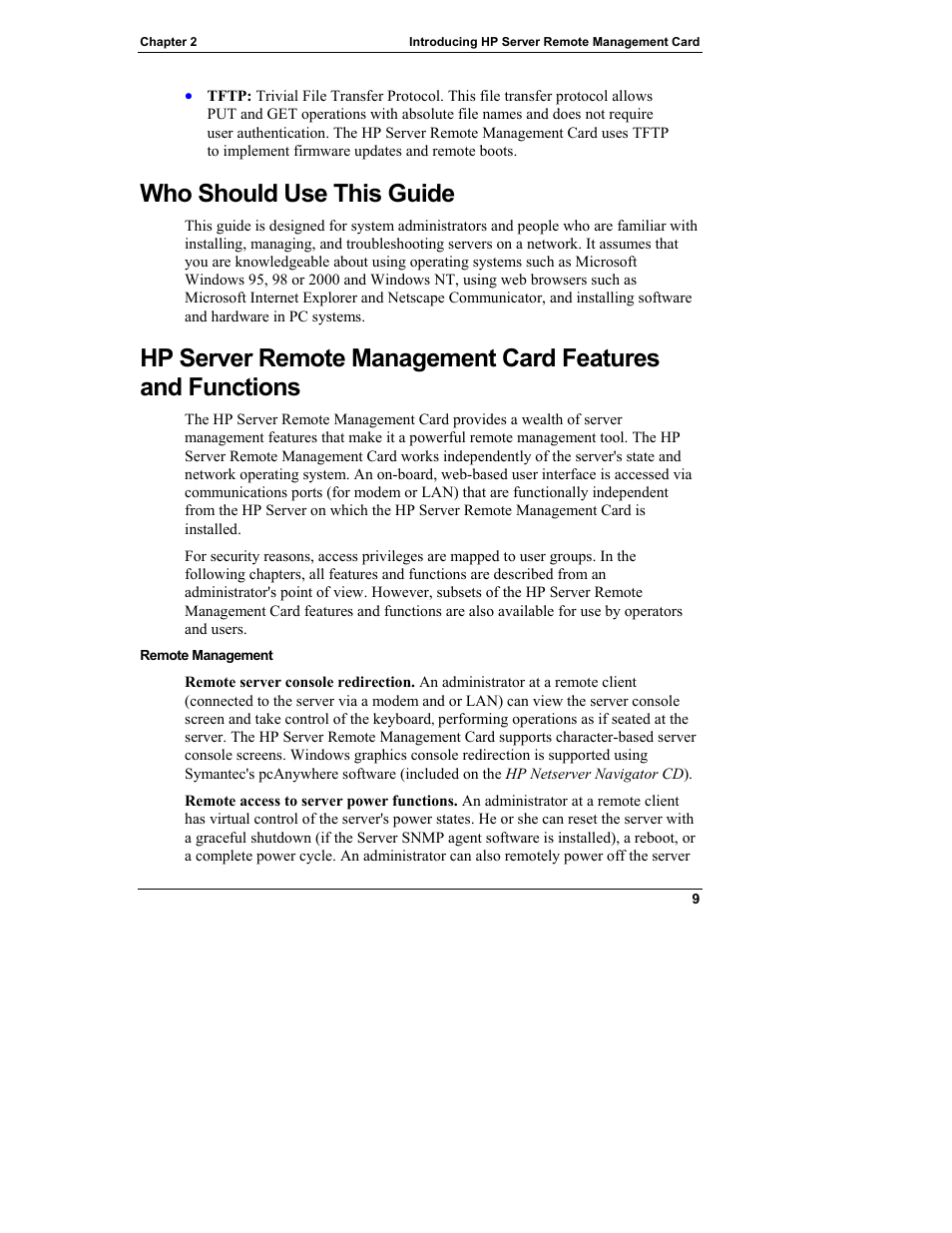 Who should use this guide, Remote management | HP Server tc3100 series User Manual | Page 15 / 121