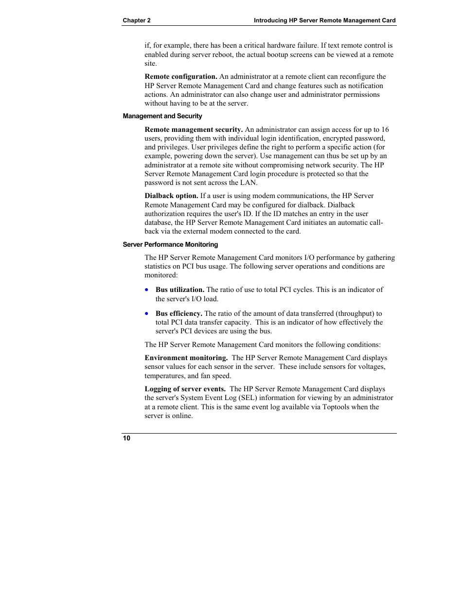 Management and security, Server performance monitoring | HP Server tc3100 series User Manual | Page 16 / 121