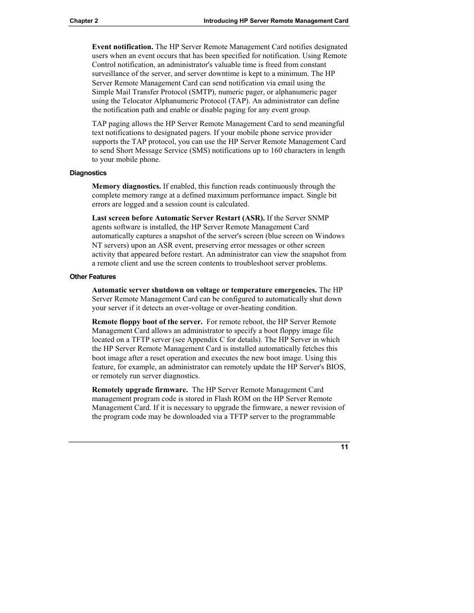 Diagnostics, Other features | HP Server tc3100 series User Manual | Page 17 / 121