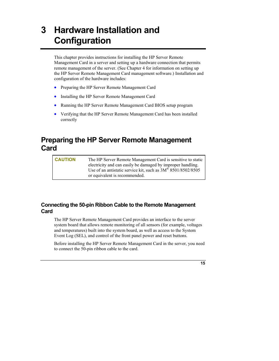 3hardware installation and configuration, Preparing the hp server remote management card, Hardware installation and configuration | 3 hardware installation and configuration | HP Server tc3100 series User Manual | Page 21 / 121