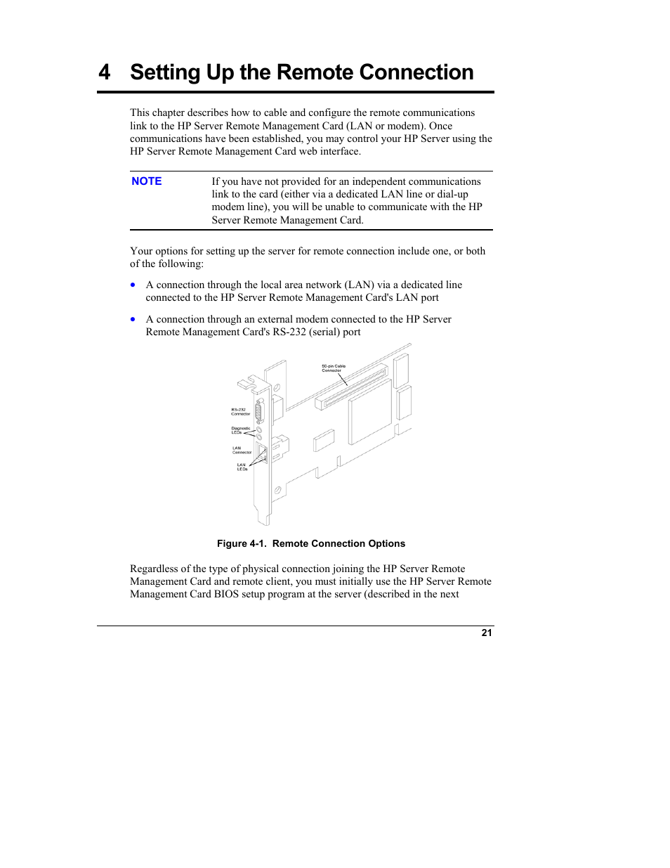 4setting up the remote connection, Setting up the remote connection, 4 setting up the remote connection | HP Server tc3100 series User Manual | Page 27 / 121