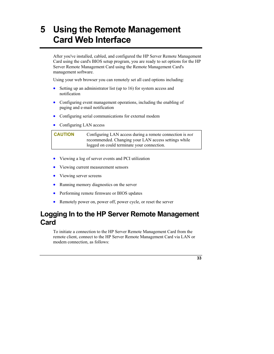 5using the remote management card web interface, Logging in to the hp server remote management card, Using the remote management card web interface | 5 using the remote management card web interface | HP Server tc3100 series User Manual | Page 39 / 121