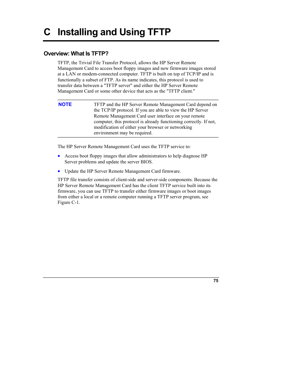 Cinstalling and using tftp, Overview: what is tftp, Installing and using tftp | C installing and using tftp | HP Server tc3100 series User Manual | Page 81 / 121