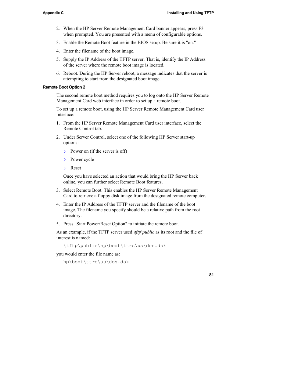 Remote boot option 2 | HP Server tc3100 series User Manual | Page 87 / 121