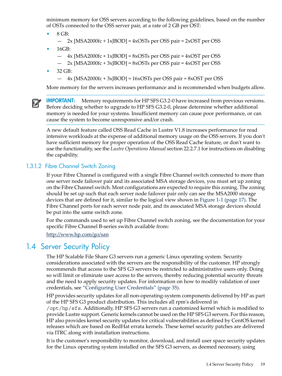 2 fibre channel switch zoning, 4 server security policy | HP StorageWorks Scalable File Share User Manual | Page 19 / 84