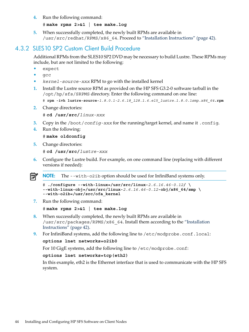2 sles10 sp2 custom client build procedure | HP StorageWorks Scalable File Share User Manual | Page 44 / 84